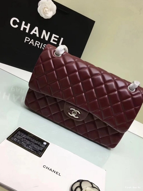 Firstbag Ru 1112 With Silver Red Bag Leather CHANEL Lambskin Flap Size Wine Hardware Gold Large 30cm 0716
